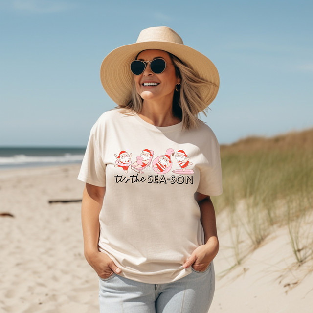 Tis The Sea-Sun Santa Flamingo Floatie DTF Heat Transfer