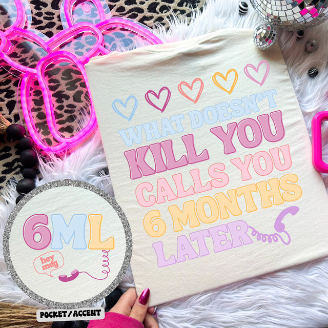 6 Months Later SET DTF Heat Transfer, colorful text and images showing the product's long-lasting quality and vibrant design after 6 months.