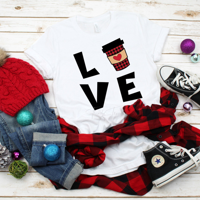 LOVE Coffee Plaid Word Art Sublimation Transfer