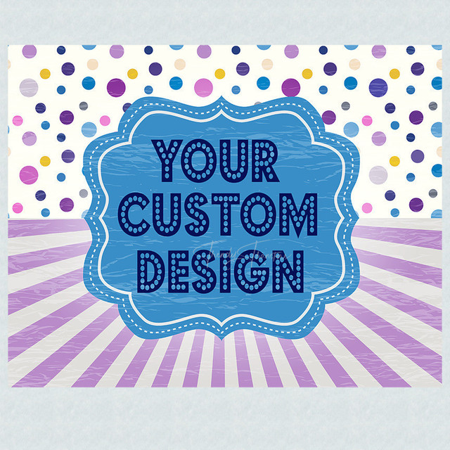 Custom DTF Transfers - INDIVIDUAL SIZES, colorful product label with decorative patterns and space for custom design.