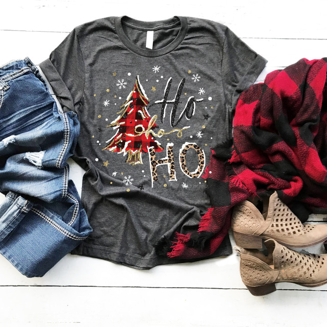 Ho Ho Ho Plaid Leopard Screen Print Heat Transfer Ho Ho Ho Plaid Leopard Screen Print Heat Transfer