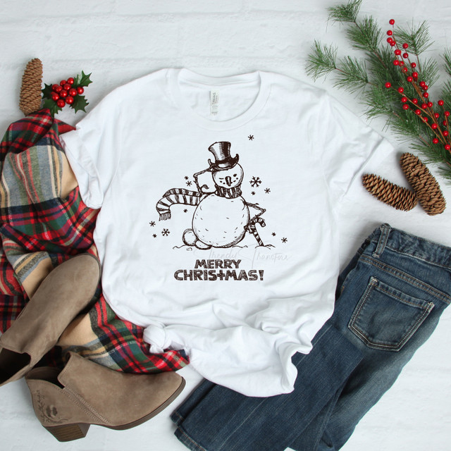 Merry Christmas Snowman Sketch art Sublimation Transfer