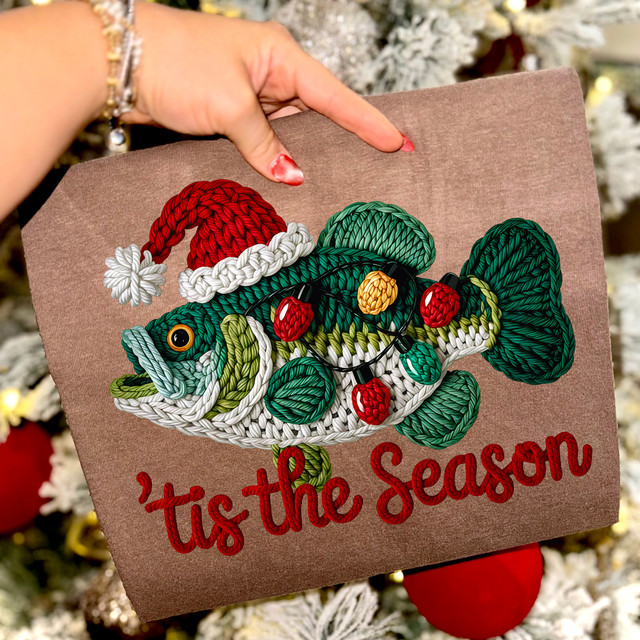 Faux Yarn 'Tis The Season Fish DTF Heat Transfer