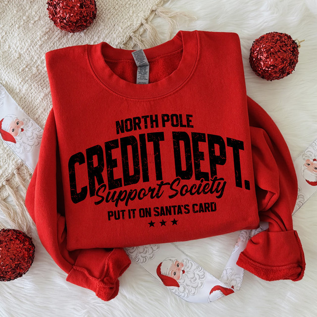 Distressed North Pole Credit Dept. BLACK DTF Heat Transfer