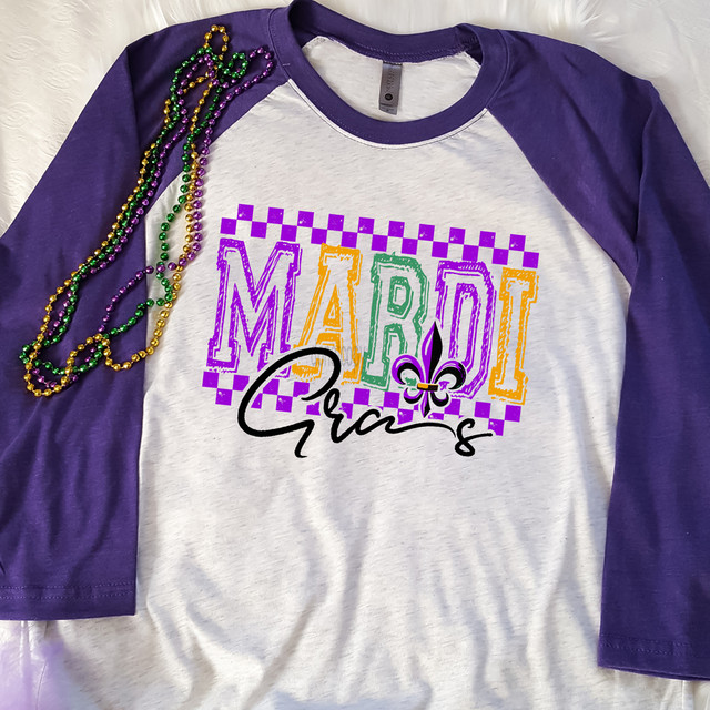 Checkered Mardi Gras DTF Heat Transfer