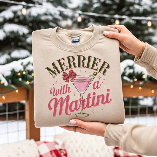 Merrier With A Martini Pink Glass DTF Heat Transfer