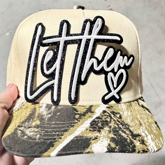 Let Them puff embroidered chenille hat patch with glitter backing