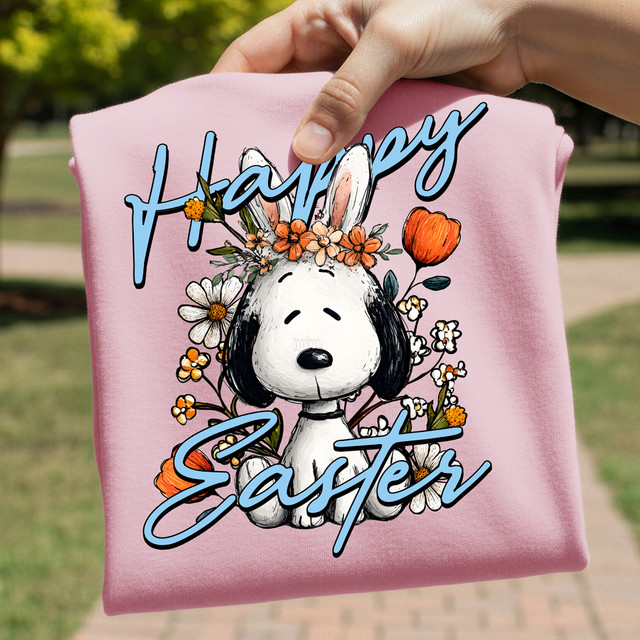 Happy Easter Black/White Dog DTF Heat Transfer