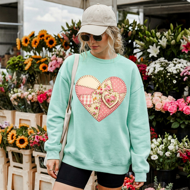 Faux Stitch Quilt Heart DTF Heat Transfer