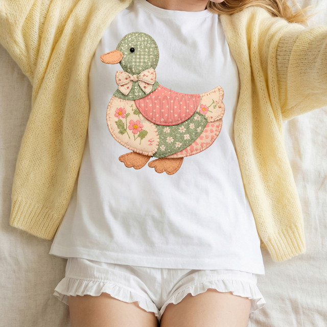 Faux Patchwork Spring Duck DTF Heat Transfer