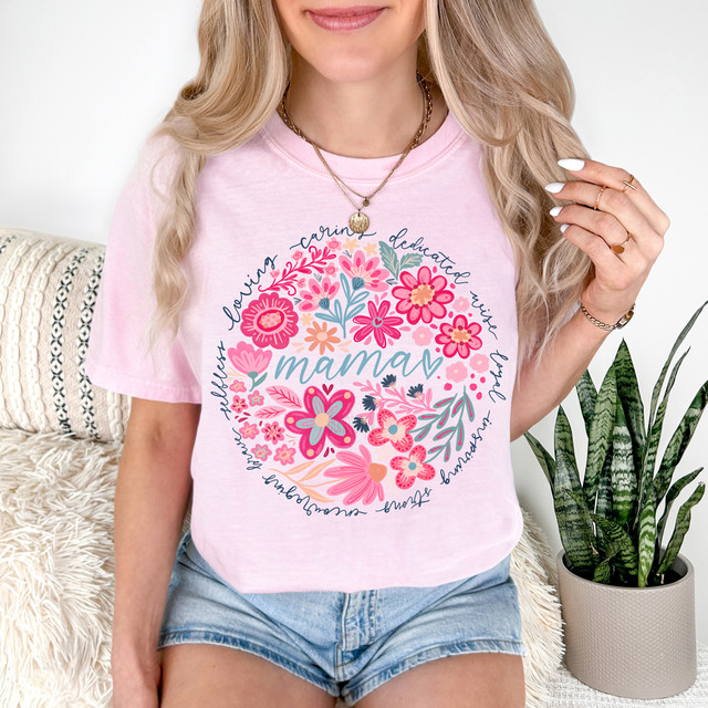 Mama Floral Circle Blue Letters DTF Heat Transfer