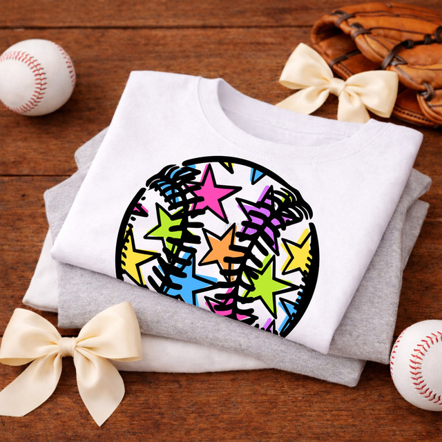 Colorful Star Baseball DTF Heat Transfer