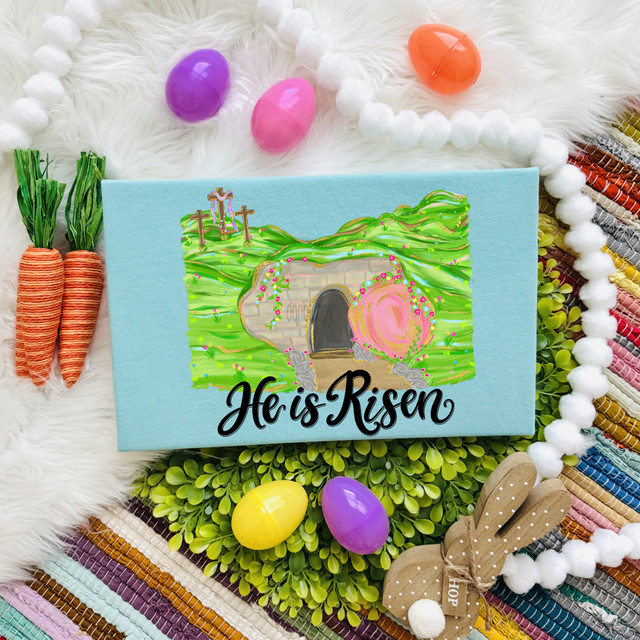 He Is Risen Watercolor Tomb BLACK DTF Heat Transfer