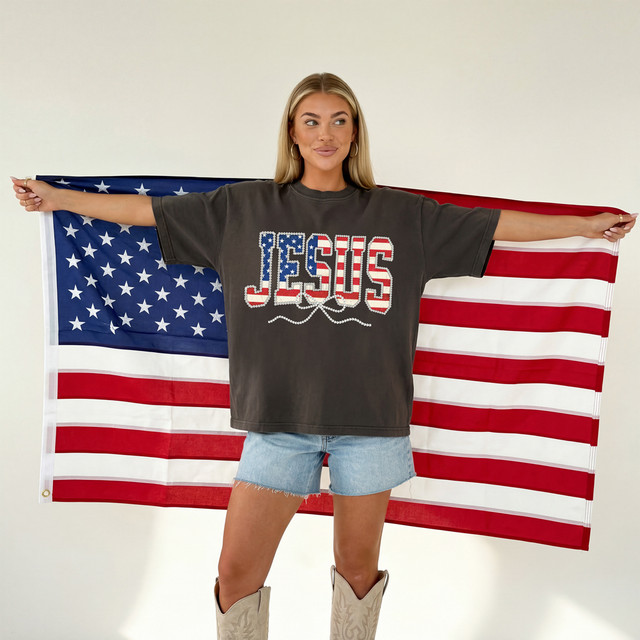 Patriotic Jesus Pearl Bow DTF Heat Transfer