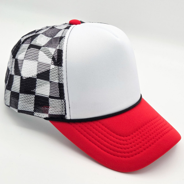 Red, Black, & White Checkered Foam Trucker Hat