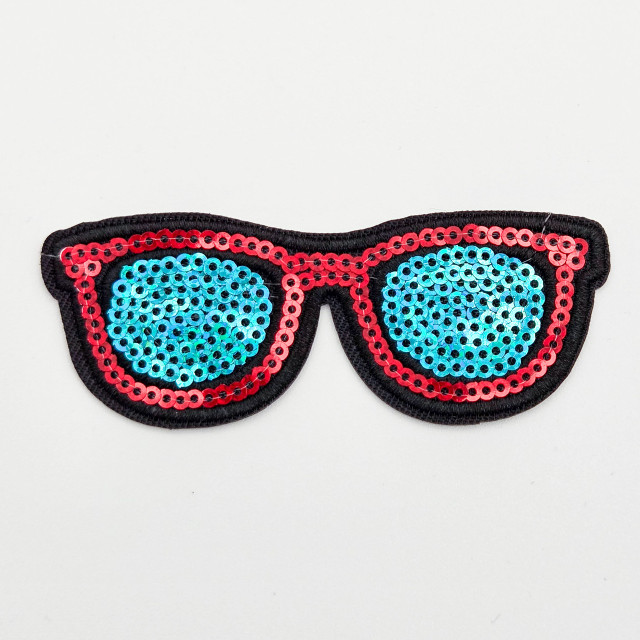 Sunglasses Sequin HAT/POCKET Patch, colorful patch featuring sequin-covered sunglasses design for decoration or customization