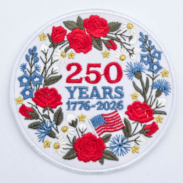 250 Years Floral Embroidered Patriotic Boutique Patch with Metallic Accents