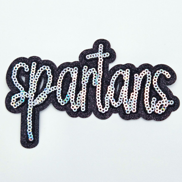 Spartans Sequin & Black Glitter Mascot Hat Patch