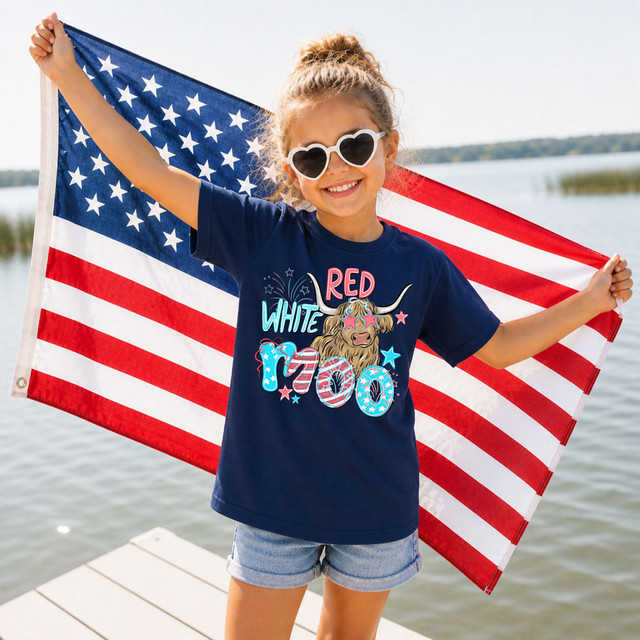 Red White Moo Patriotic Highland Cow DTF Heat Transfer