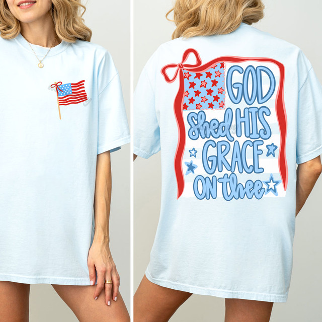God Shed His Grace on Thee Patriotic SET DTF Heat Transfer