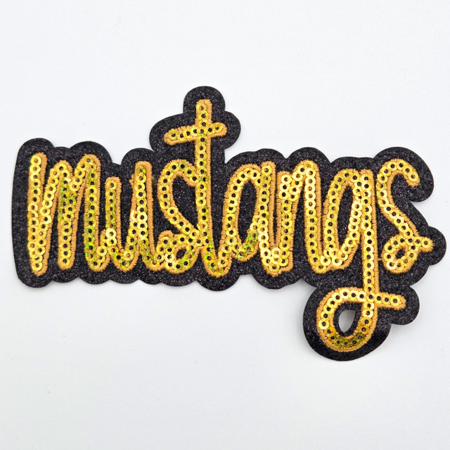 Mustangs GOLD Sequin & Black Glitter Mascot Hat Patch