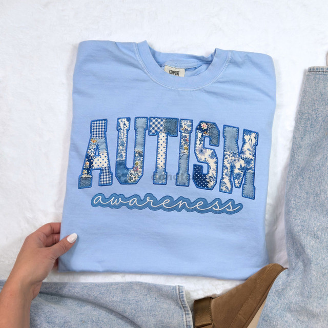 Faux Embroidery Autism Awareness Patchwork DTF Heat Transfer