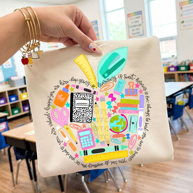 School Supplies Apple DTF Heat Transfer