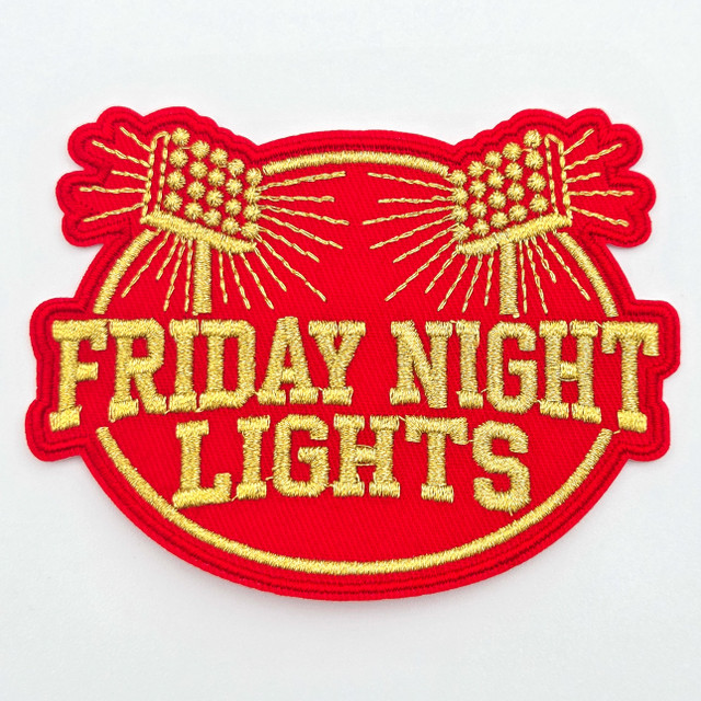RED Friday Night Lights With Metallic Gold Embroidered Hat Patch – 4" x 3"