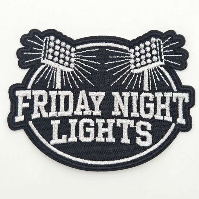 Friday Night Lights BLACK/SILVER Embroidered Hat Patch – Black – 4" x 3"