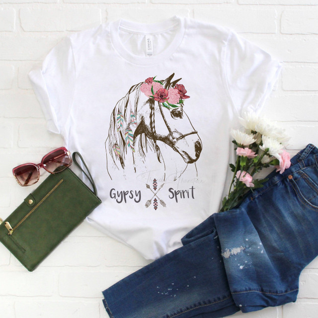 Floral horse feathers Boho Gypsy Spirit Sublimation Transfer