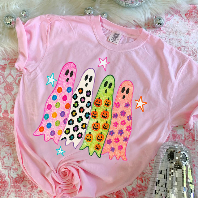 Retro Patterned Halloween Ghosts DTF Heat Transfer
