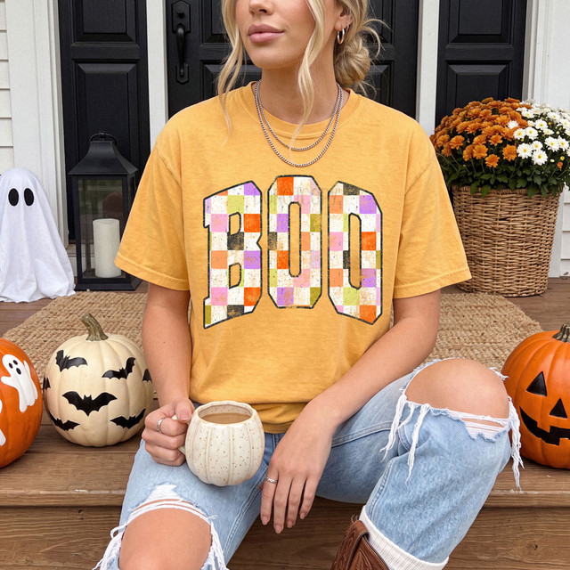 Boo Checkered DTF Heat Transfer