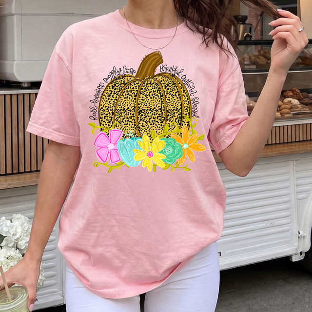 Colorful Fall Floral Pumpkin DTF Heat Transfer