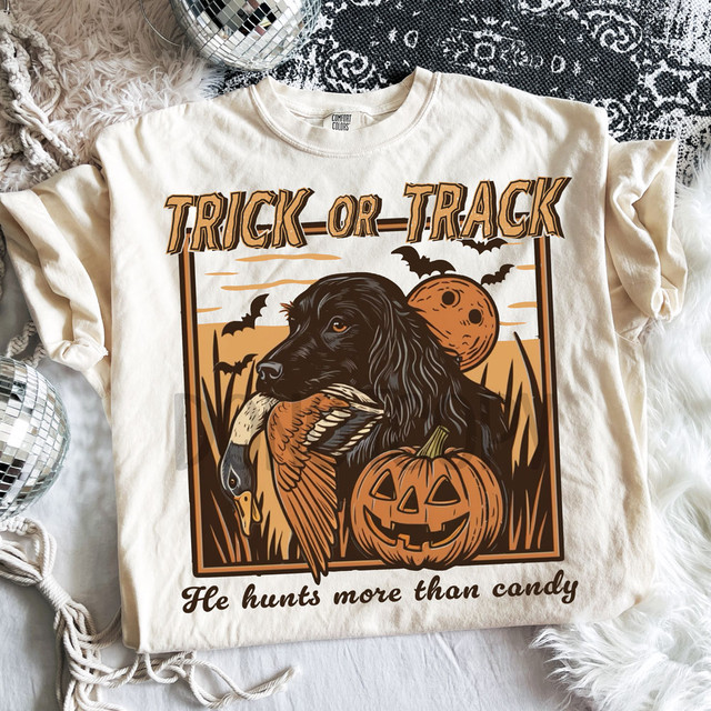 Trick or Track Hunting Dog DTF Heat Transfer