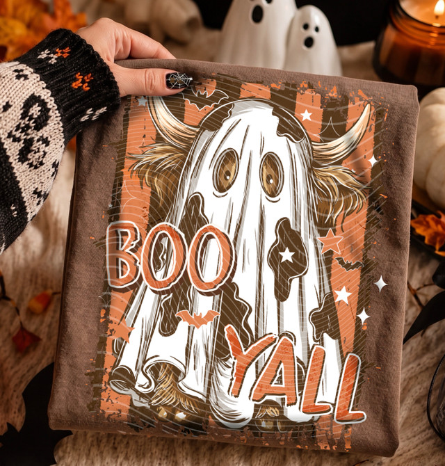 Boo Y’all Highland Cow Ghost DTF Heat Transfer