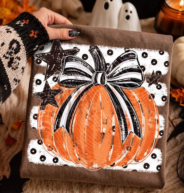 Pumpkin Striped Bow DTF Heat Transfer
