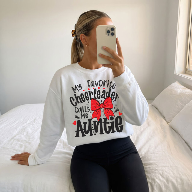 My Favorite Cheerleader Calls Me Auntie DTF Transfer | Cheer Bow Heat Transfer