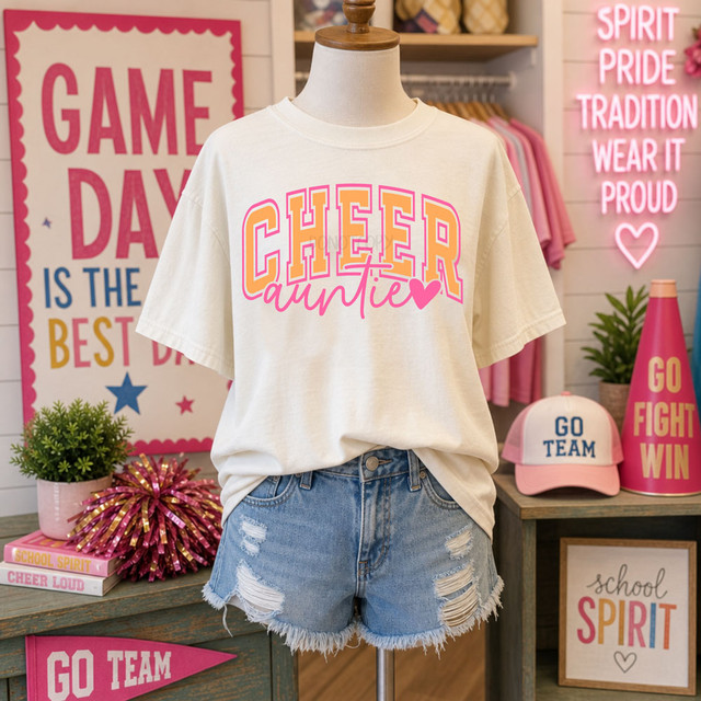 Cheer Auntie DTF Transfer | Heart Cheerleading Game Day Heat Transfer