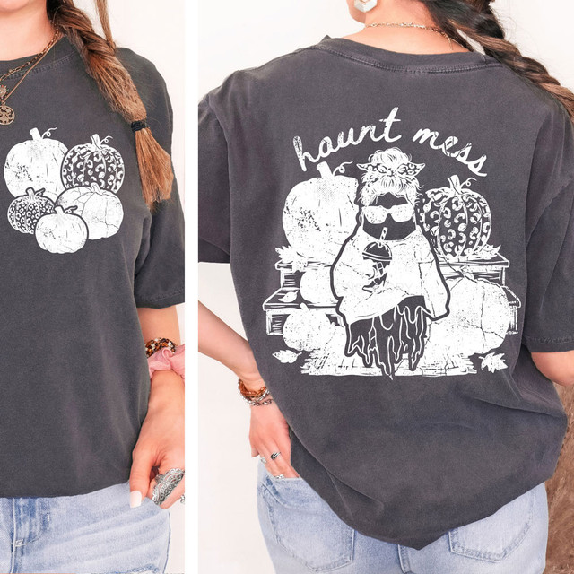Haunt Mess WHITE DTF Transfer Set | Spooky Haunted Pocket + Back