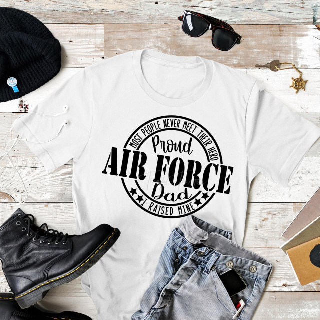 Proud Air Force Dad Military Civil Servants Sublimation Transfer T-shirt with patriotic design.