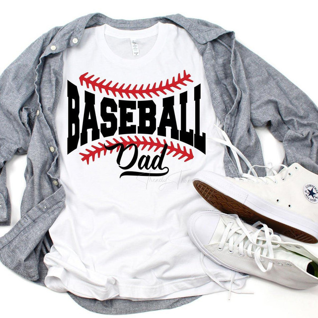 Baseball Dad Sublimation Transfer, white T-shirt with a baseball and text design