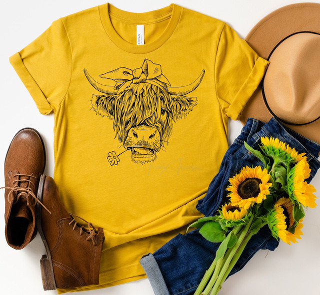 Cute Shaggy Cow ADULT Screen Print Heat Transfer