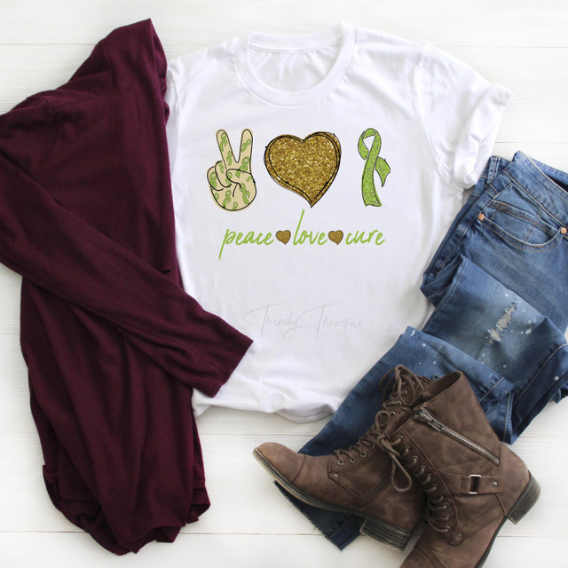 Lime green Ribbon Awareness Glitter heart Peace Love cure Sublimation Transfer