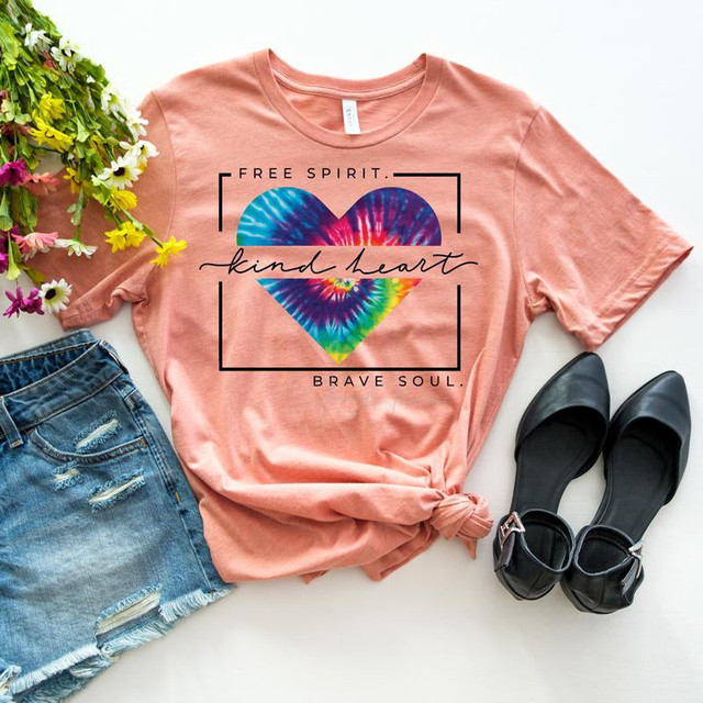 Free Spirit. Kind Heart. Brave Soul Tie Dye Screen Print Heat Transfer