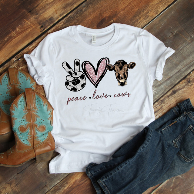 Peace Love Cows glitter heart Sublimation Transfer