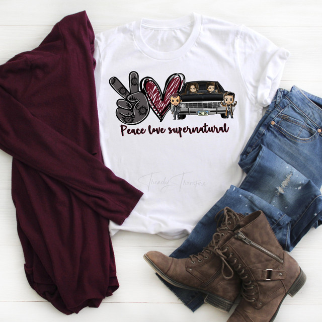 Peace Love Supernatural fan art glitter heart Sublimation Transfer