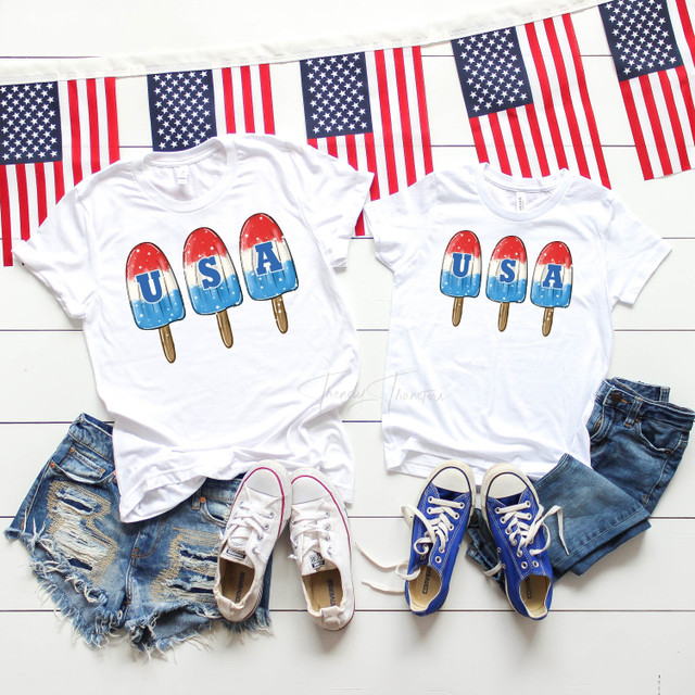 USA bomb pops red white and blue flag Patriotic Sublimation Transfer