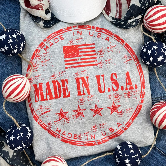 Made In The USA Screen RED Print Heat Transfer