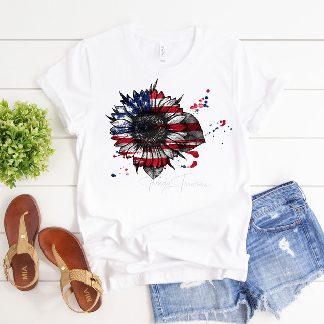 Patriotic Flag Sunflower Sublimation Transfer-1655980126