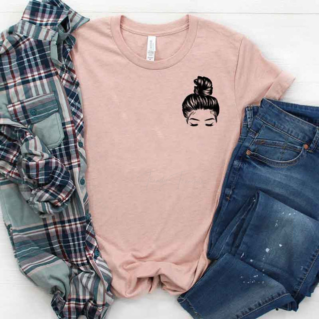 Woman Bun Mascara Pocket Print Heat Transfer